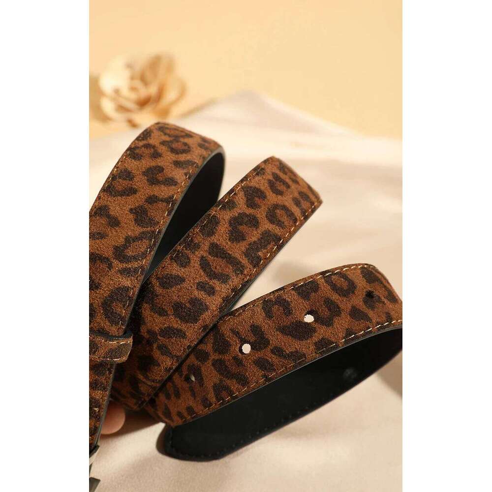 Leopard Print Women's Trendy Chic Suede Leather Belts with Gold/Sliver Buckle,Fashion Y2K Belt for Dress Skirt and Jeans Z260226
