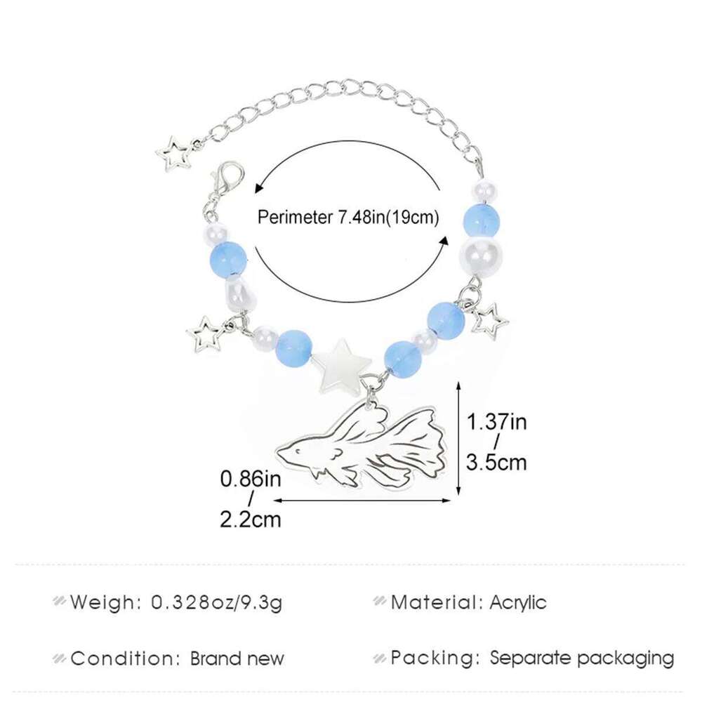 Crystal Star Pentagram Imitation Pearl for Women Girl Vintage Aesthetic Charm Bead Fish Chain Bracelet Jewelry Gift Z260313