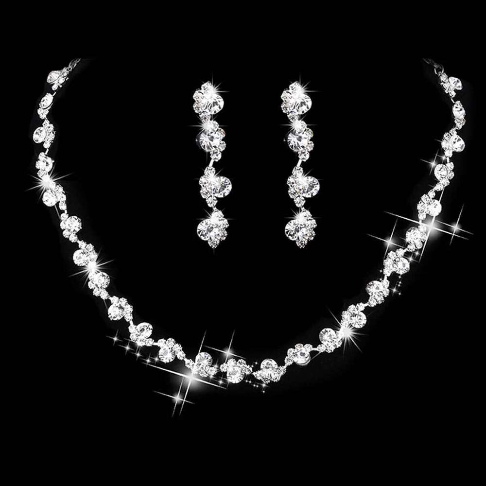 3pcs Rhinestone Flower Decor Necklace & Drop Earrings Jewelry Set Wedding Series Dating Accessories Z260313