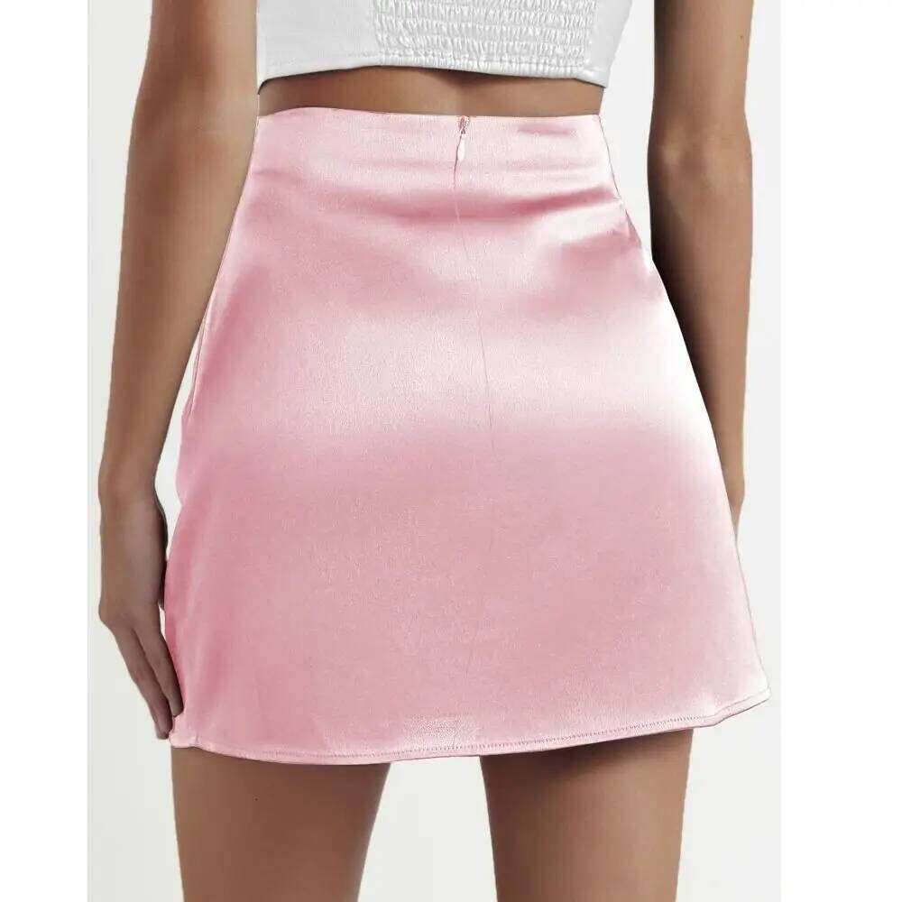Classic Stain Mini Sexy Stretchy Satin Silk Skirt A-Line Party Skirts Women Z260314