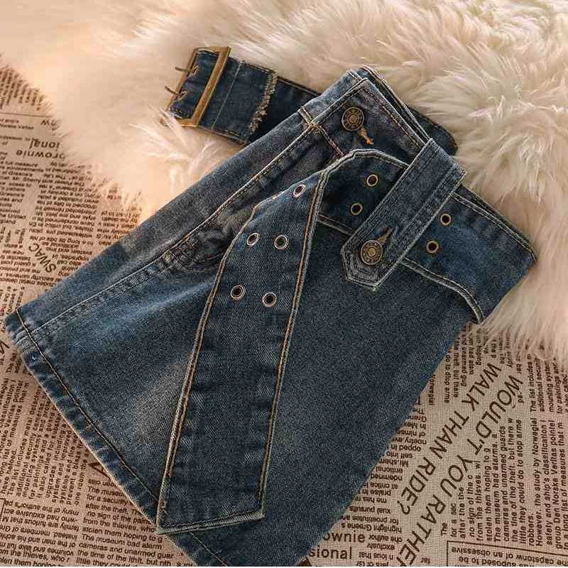 Gidyq Vintage Denim Mini Skirts Women Summer Sexy Solid Belt Jeans Skirts Female Casual Gown Korean Slim A Line Skirts M260314