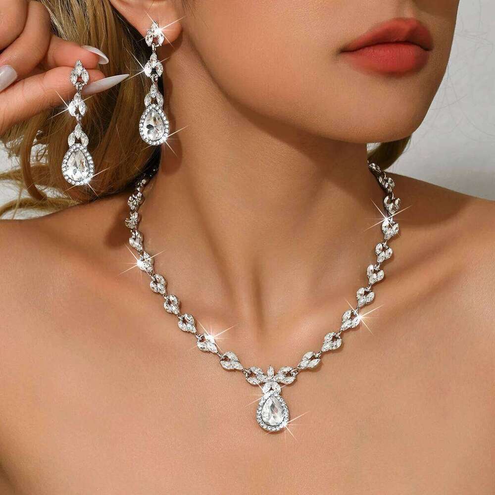 European and American New Luxury Full Diamond Bow Water Drop Set Two Piece Wedding Banquet Versatile Accessories Z260313