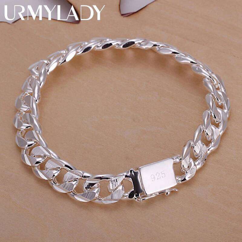 URMYLADY high quality fashion hot sale 925 Silver Bracelets charm 10MM chain Men Women wedding gift factory price Z260313