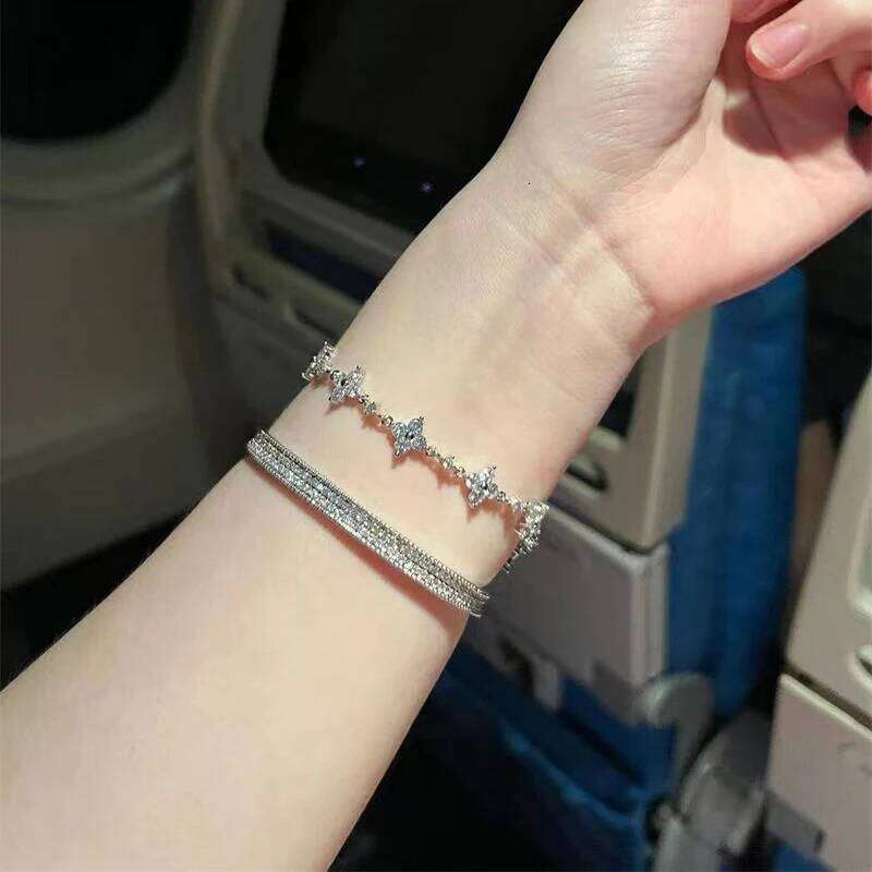 S925 Silver Zircon Bracelets Women Korean Fashion Sweet Girls Sparkling Hollow Delicate Chain Bracelet Party Fine Jewelry Gifts Z260313