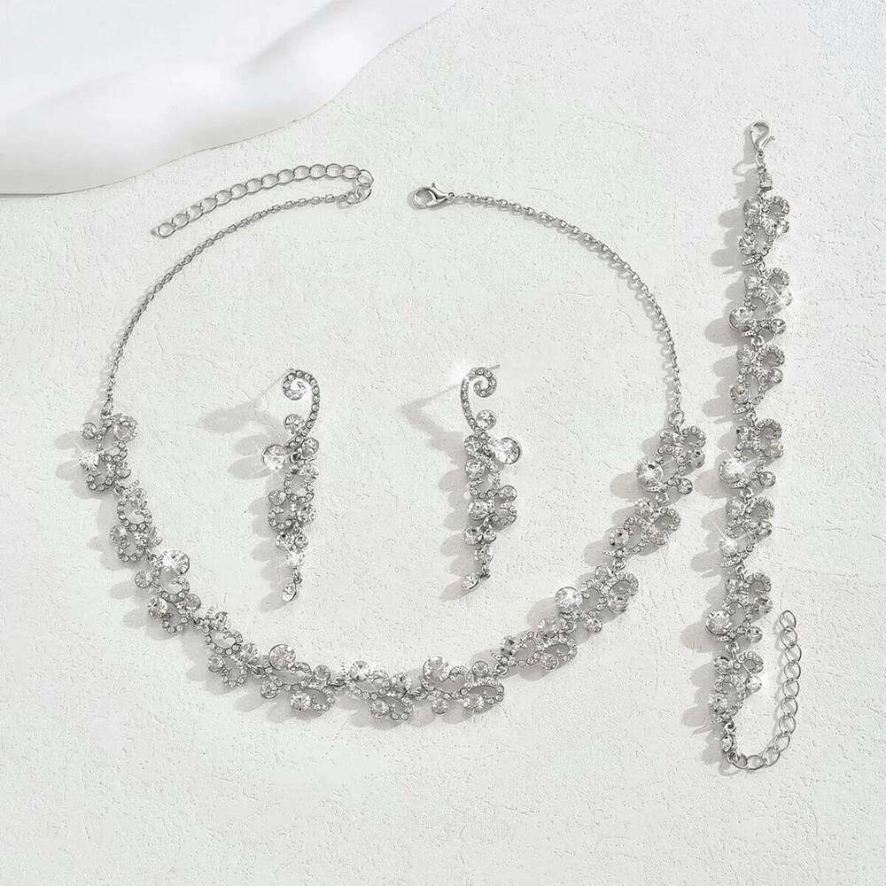 Fashionable and high-end necklace, wedding bridal gown, accessories, earrings, bracelet, light luxury three piece set Z260313