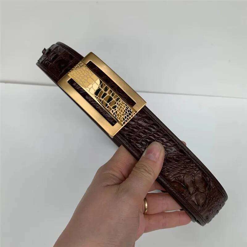 Genuine Crocodile Skin 3.5cm Wide Businessmen Waist Straps Authentic Real Alligator Leather Stainless Steel Buckle Male Belts Z260226