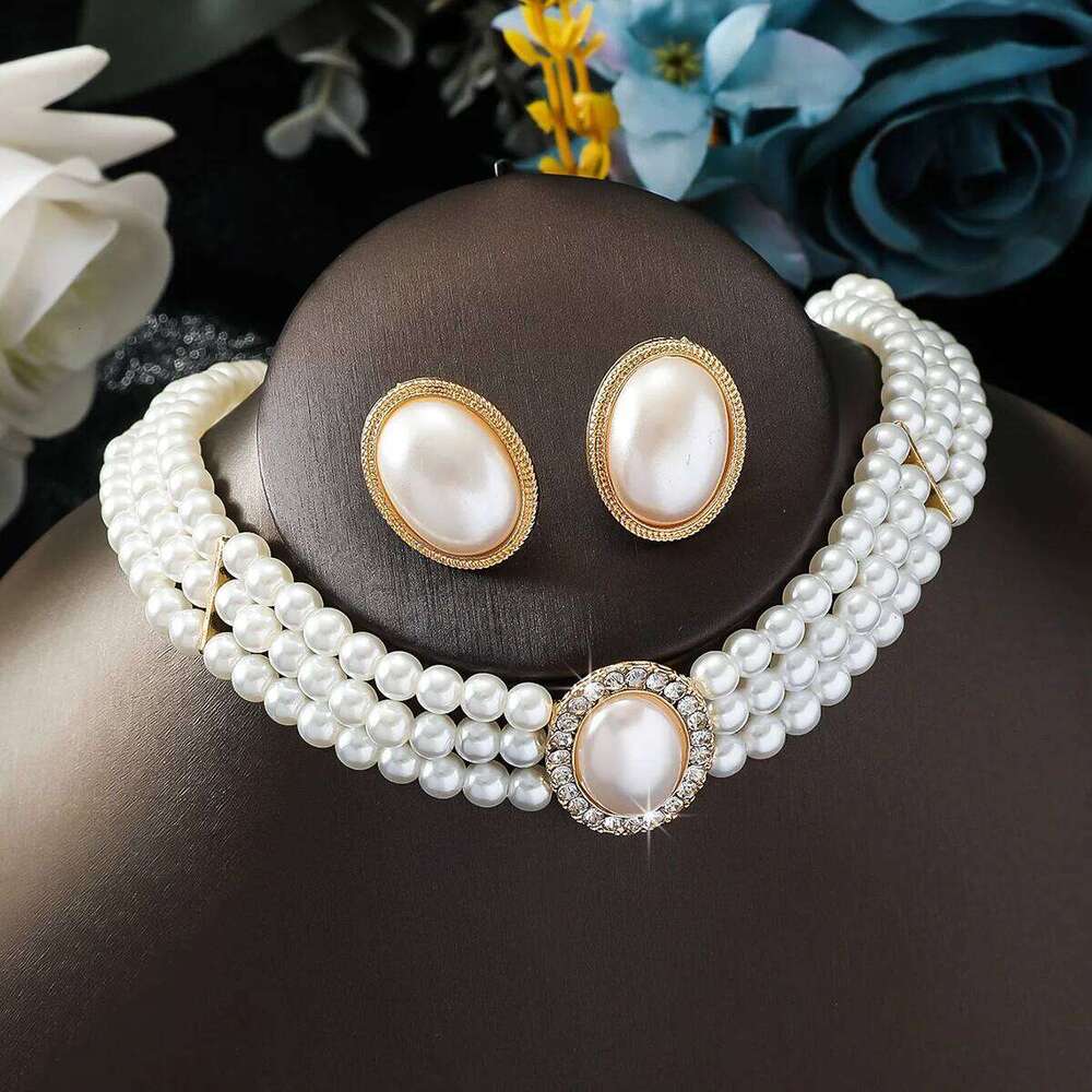 3PC Women's Fashion Imitation Pearl Geometric Round Necklace Earrings Jewelry Set Suitable for Wedding, Party, Festival Gifts Z260313