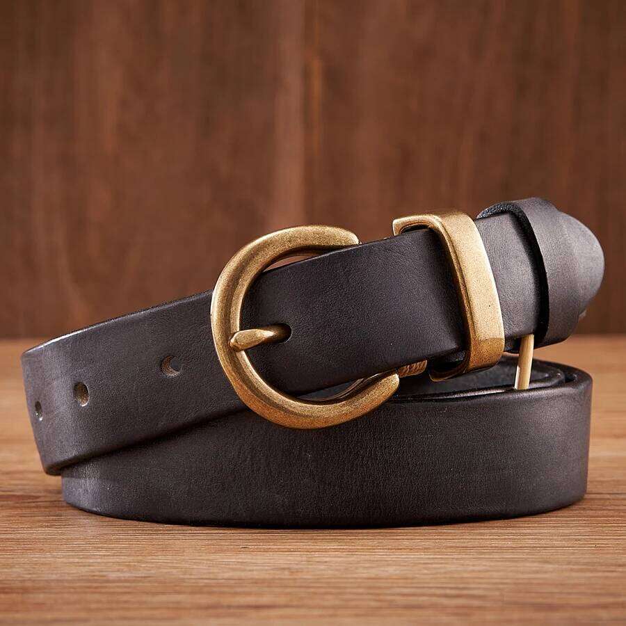 2.8CM Ladies Pure Cowhide High Quality Genuine Leather Belts for Women Brass Buckle Jeans Cowboy Waist Belt Luxury Z260226