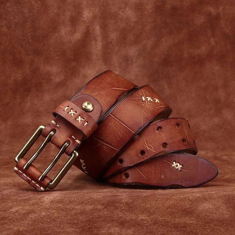 3.8CM Retro Real Genuine Leather Brass Buckle Luxury Belts Men Pure Cowskin Strap Male Cowboy Jeans Belt for Man Z260226