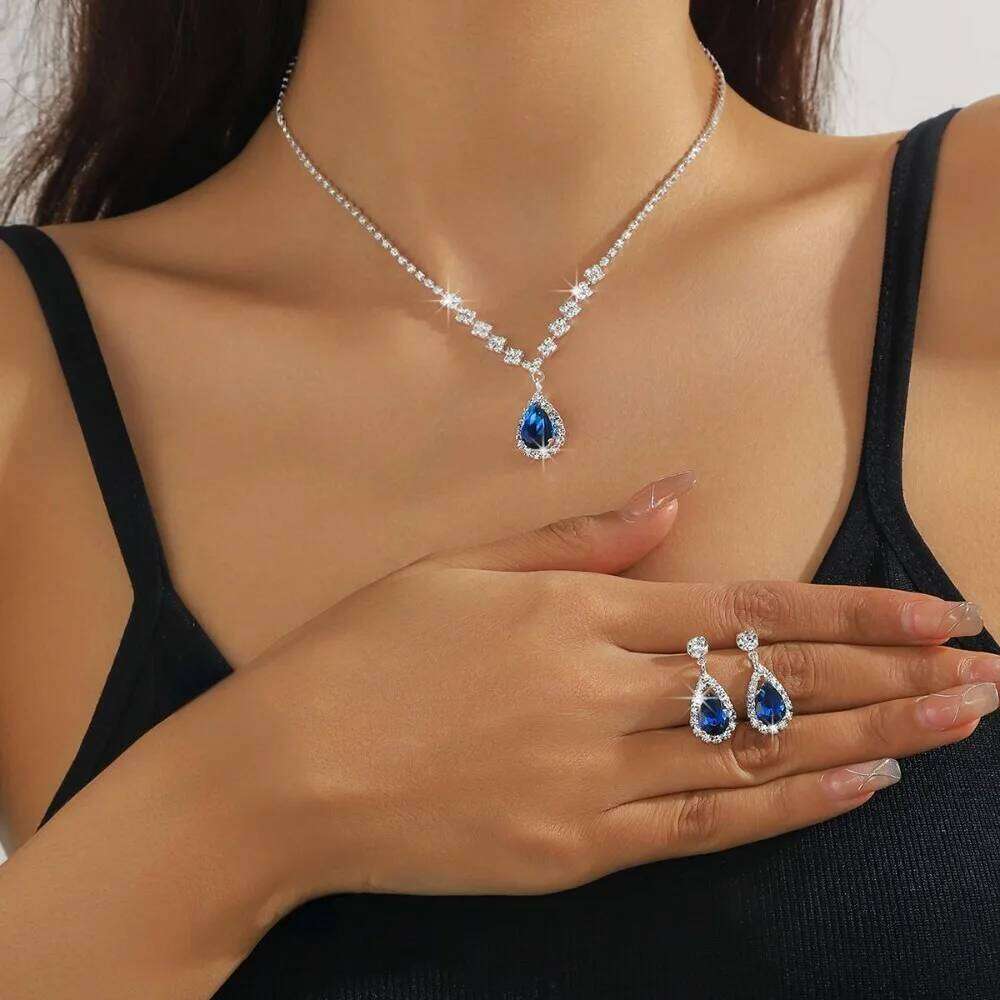 New Luxury Brand Fashion Green Water Drop Crystal Necklace Earring for Women Exquisite Wedding Bride Zircon Jewelry Set Gift Z260313