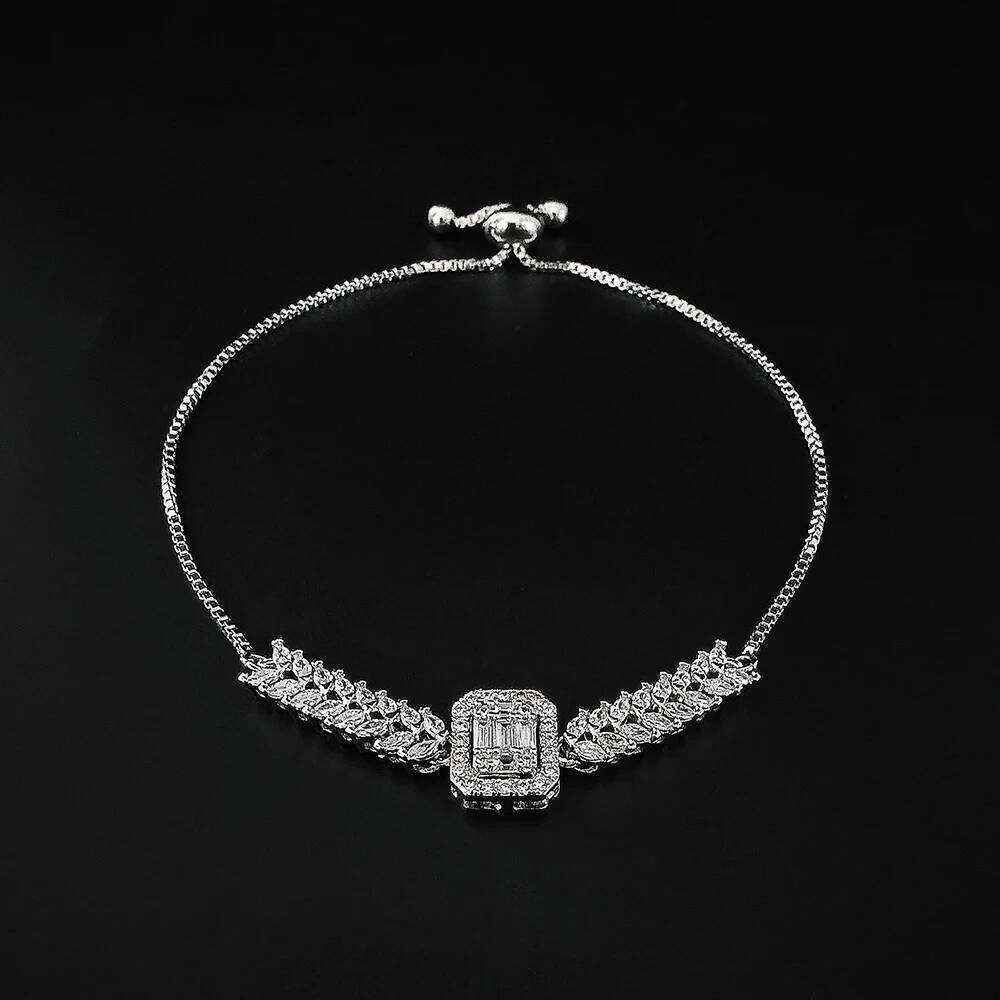 New Luxury Rectangle Charm Silver Color On Hand Bracelet For Women Wedding Girl Gift Wholesale S7974 Z260313