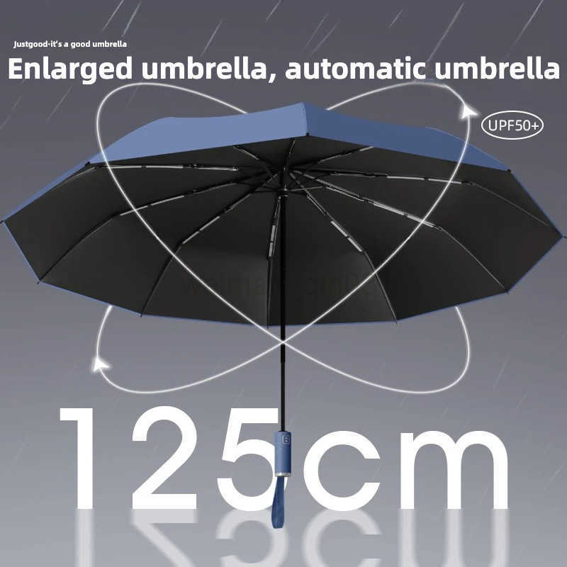 Windproof Automatic Folding Umbrella 125CM Diameter Large Rain Umbrella Sun UV UPF50 Protection Umbrellas for Man and Women H260314