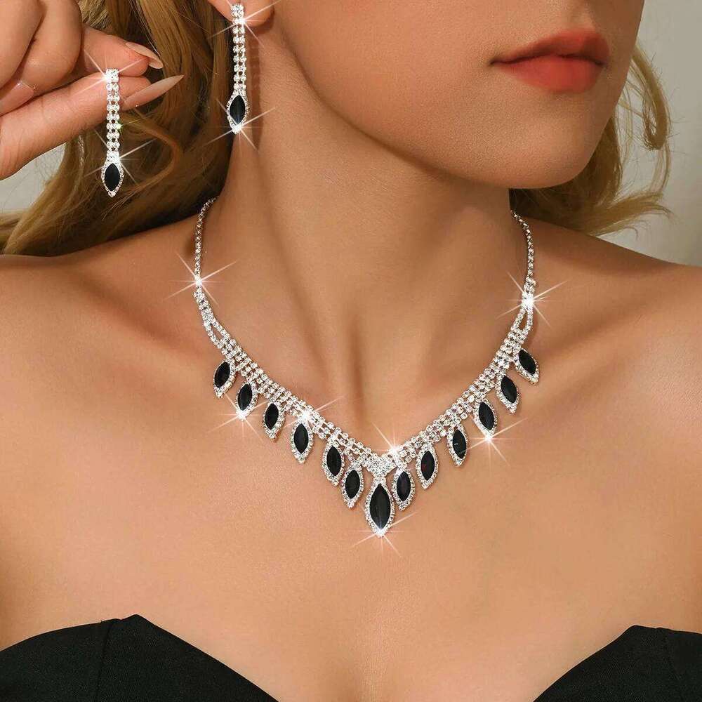 Best Seller Luxury Black Crystal Jewelry Set Women Necklace Earrings Bracelet Ring Party Wedding Bridal Accessories Z260313