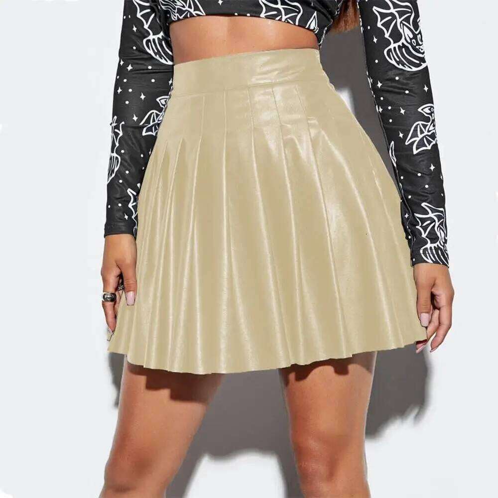 Soft Stylish Women's Faux Leather Pleated Skirt High Waist A-line Design Loose Hem for Clubwear Parties Z260314