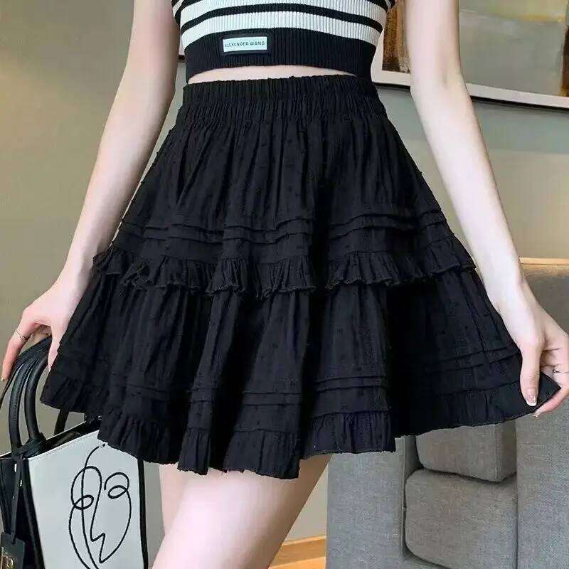Sweet Cute Lace Mini Skirt Women Kawaii White Ruffles Pleated Short Woman 2025 Summer Korean High Waist A Line Skirts Z260314