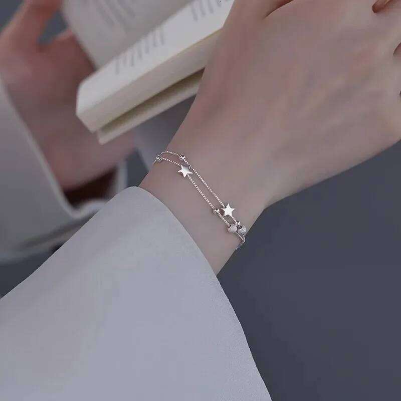 925 Sterling Silver Star Beads Bracelet for Women Girls Exquisite Double Layer Chain Bangles Romantic Fashion Jewelry Gifts Z260313