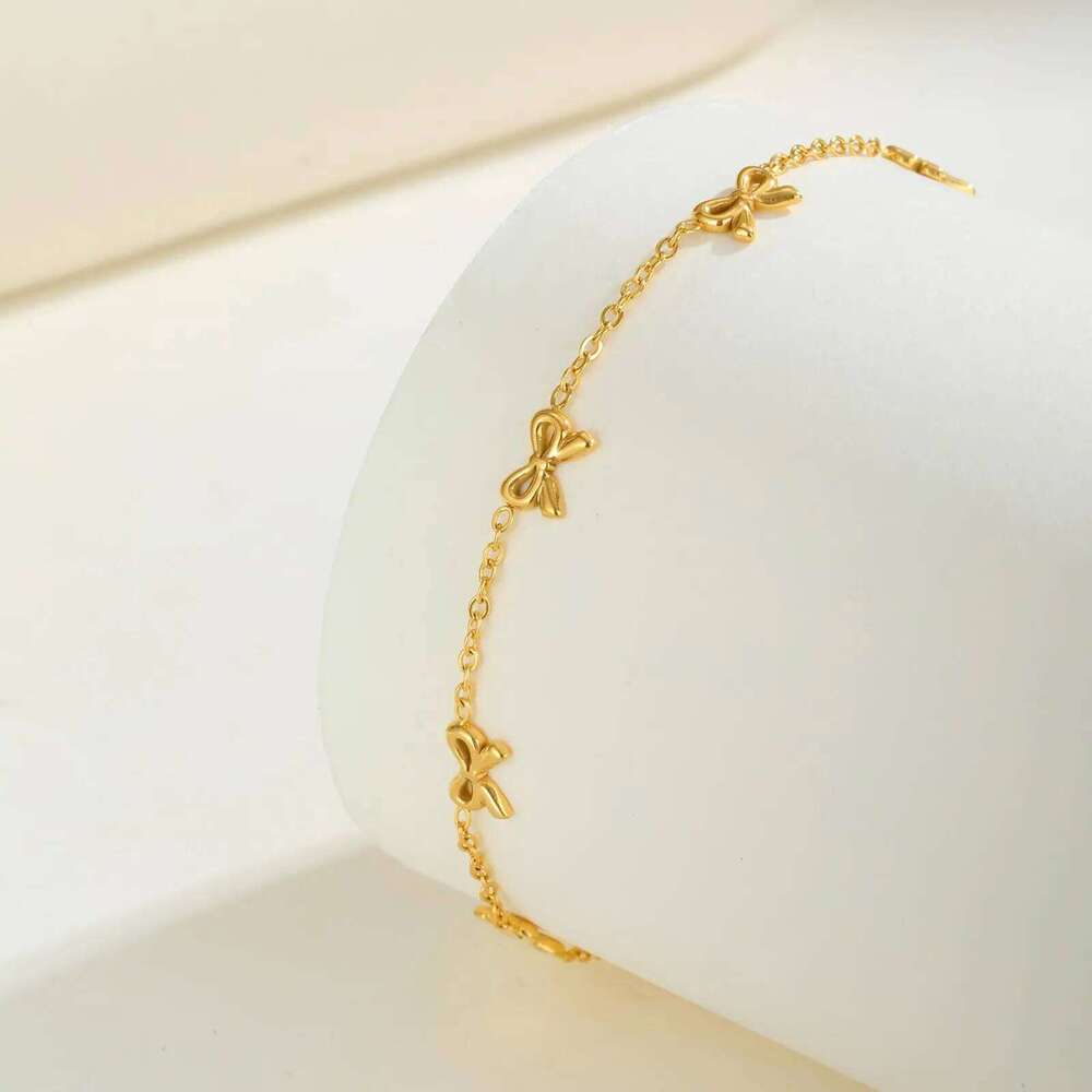 Minimalist Bowknot Bracelet for Women,Gold Color Stainless Steel Flat Rolo Chain Bow Bracelets,Trendy Waterproof Jewelry Gifts Z260313