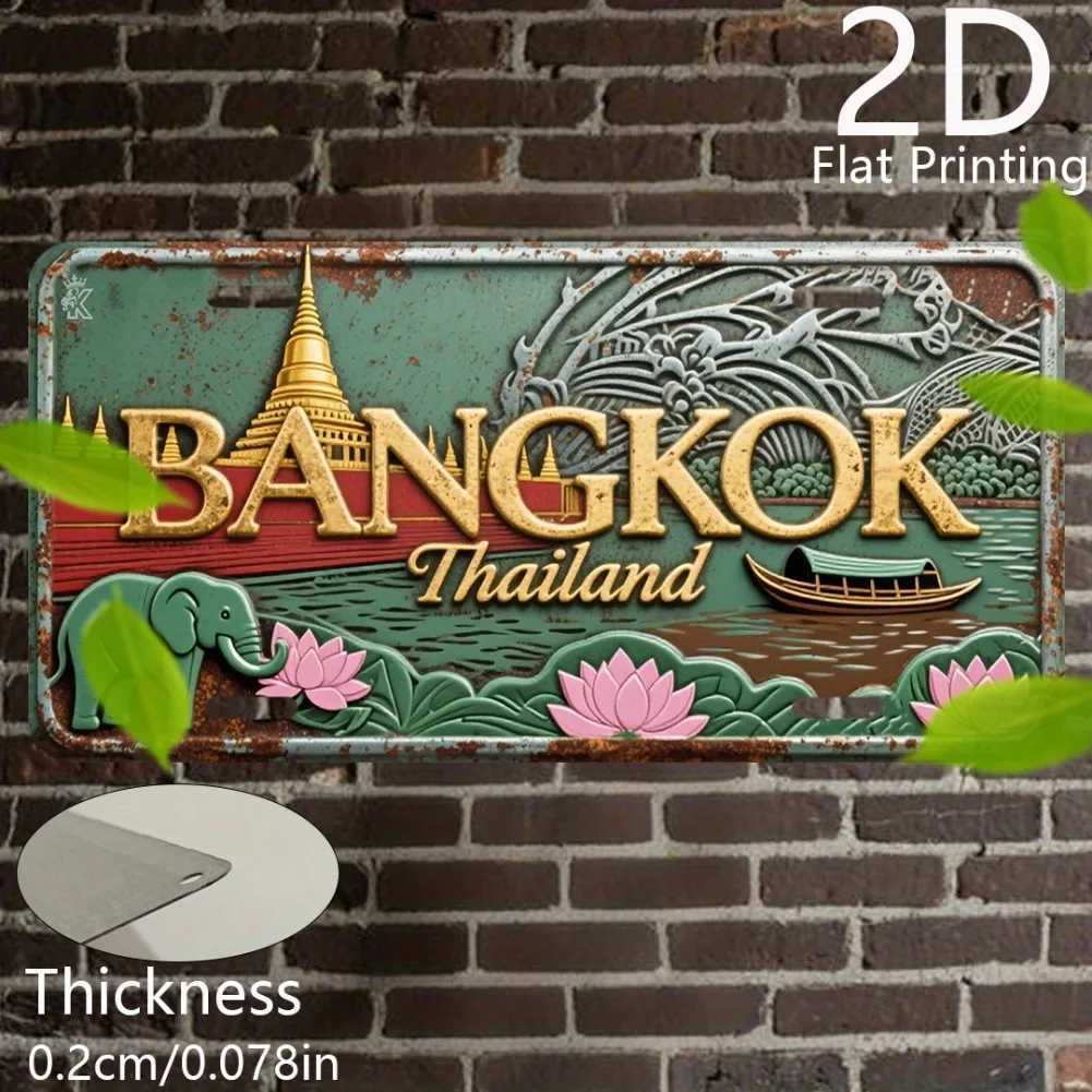 2D Flat 2D Flat Printing 1pc Retro Aluminum License Plate Decorative Plaque Statues 6 x 12 Bangkok Thailand Scenery D260314