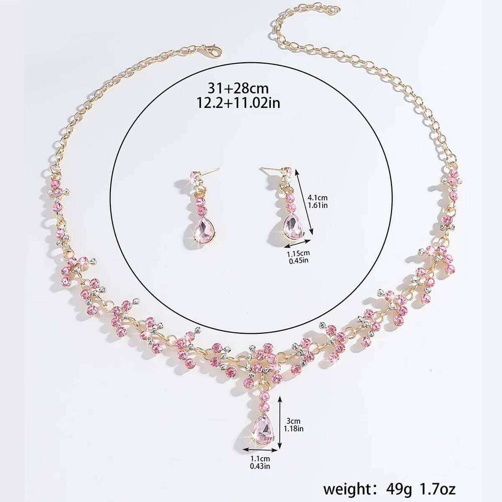 Ladies' Fashion Waterdrop Geometric Round Elegant Crown Necklace Earrings Jewelry Set Z260313