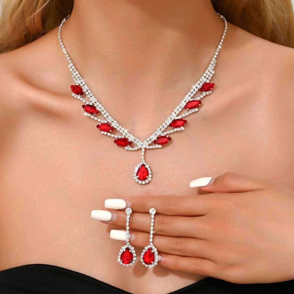 European and American new bride necklace earrings two-piece set wings water droplet wedding jewelry dinner dress accessories Z260313