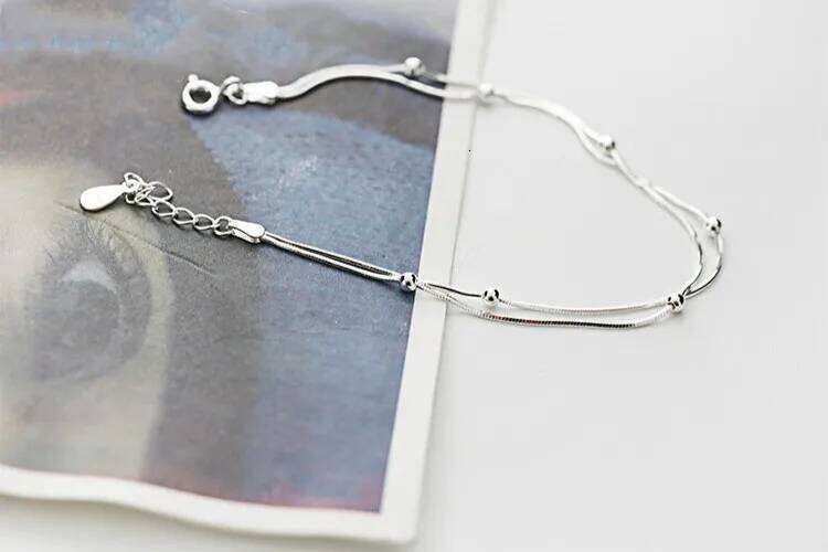 100% 925 Sterling Silver Double Round Beads Snake Bone Chain Bracelets & Bangles For Women Lady Fine Jewelry Z260313