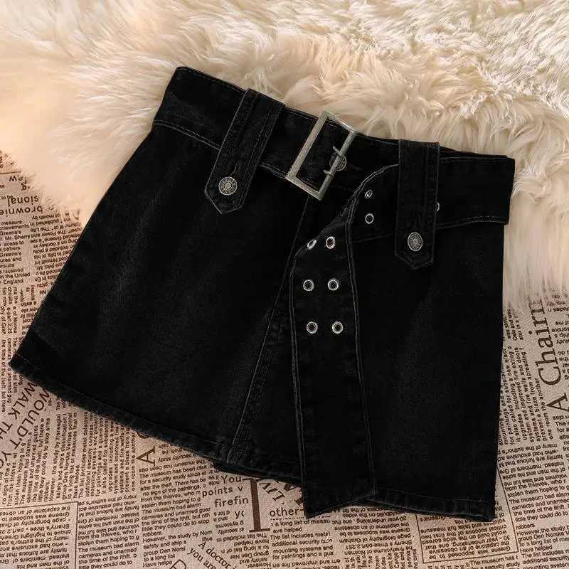 Gidyq Vintage Denim Mini Skirts Women Summer Sexy Solid Belt Jeans Skirts Female Casual Gown Korean Slim A Line Skirts M260314