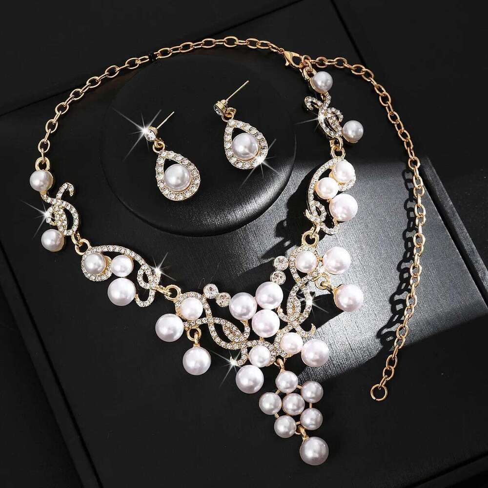 Rhinestone Pearls Bridal Jewelry Sets for Women Choker Necklace Earring and Bracelet Set Wedding Prom Birthday Accessories Z260313