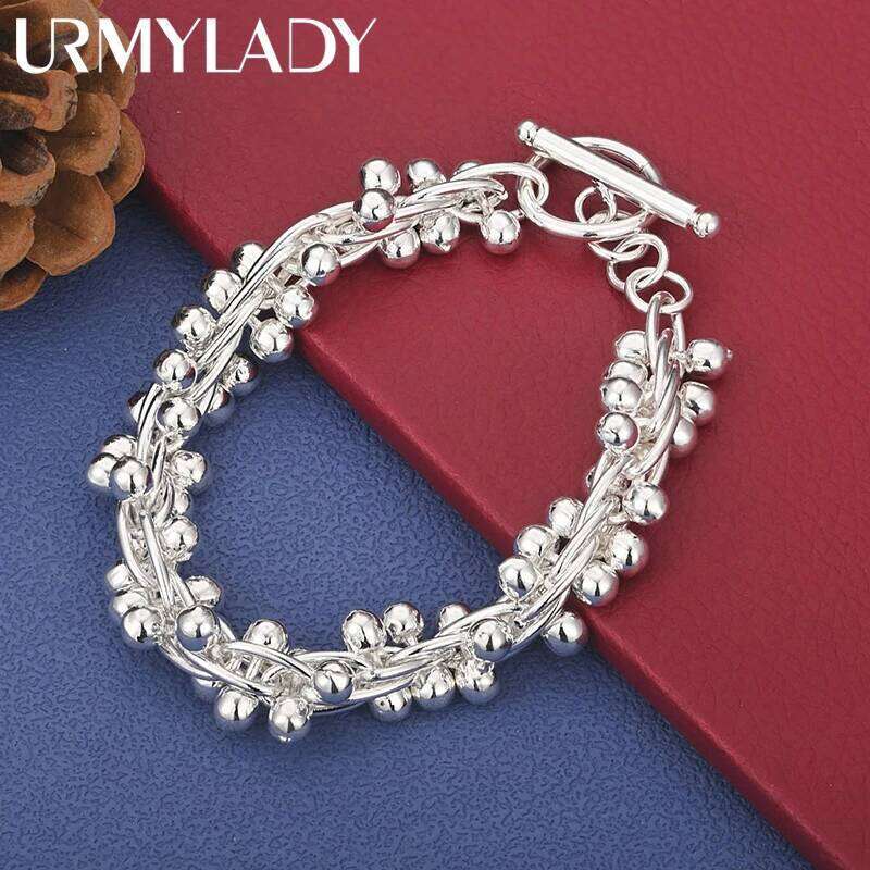 URMYLADY Smooth Grape Bead Bracelet 925 Silver OT Chain For Women Fashion Wedding Engagement Charm Jewelry Z260313