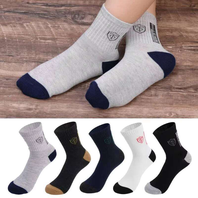 5Pairs Mens Cotton Sports Spring and Autumn Leisure Sweat Absorbent Comfortable Breathable Basketball Socks Meias EU 38-43 Z260314