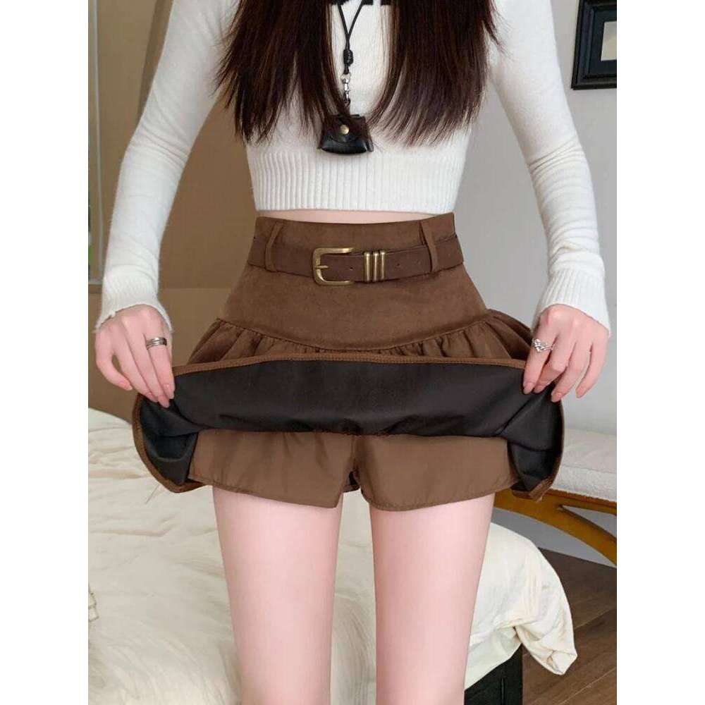Korean Style Vintage Sweet Cool Suede Cake Skirt For Women Autumn Winter Streetwear Double Layered Short Skirts Woman Z260314