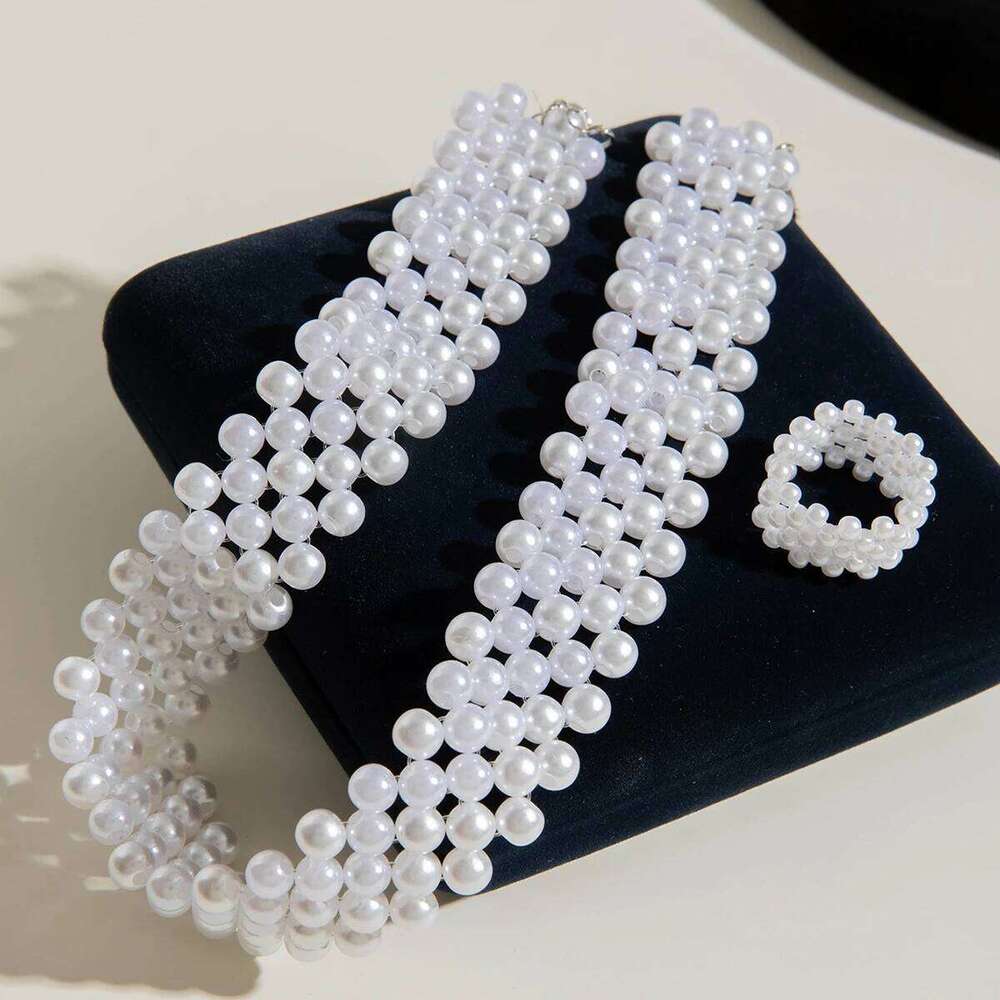 Tocona Retro Imitation Pearl Collar Ring Women Fashionable Simple Jewelry Set For Weddings And Parties Z260313