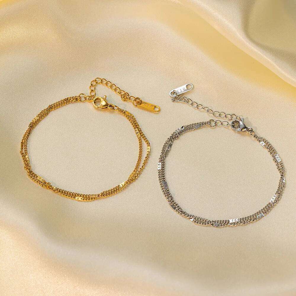stainless steel Double-Layer Chain For Women Simply Shiny Bracelet Korea Student Hand Accessories Z260313