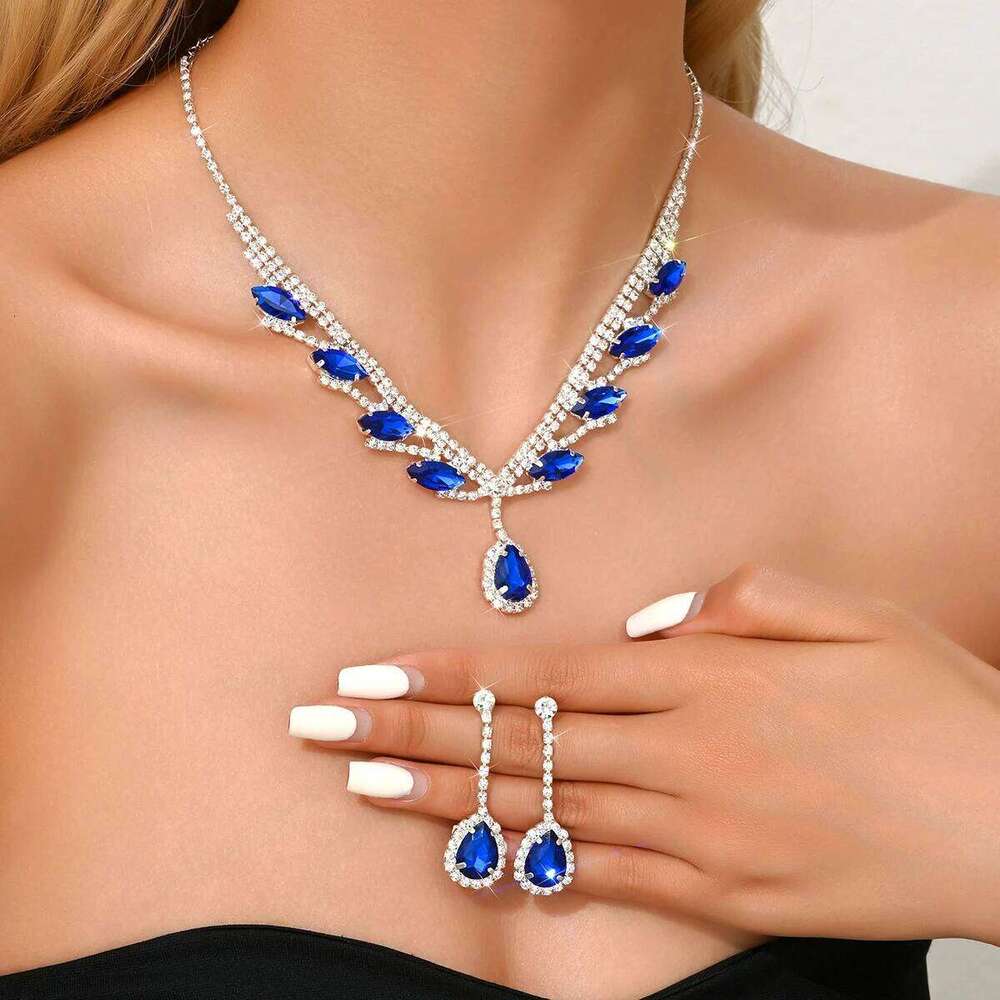 European and American new bride necklace earrings two-piece set wings water droplet wedding jewelry dinner dress accessories Z260313