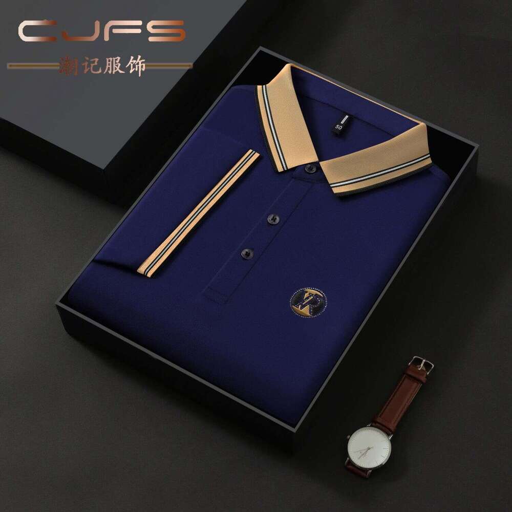 Summer new men's short-sleeve T-shirt, loose casual embroidered polo shirt for middle-aged and elderly men, dad-style top
