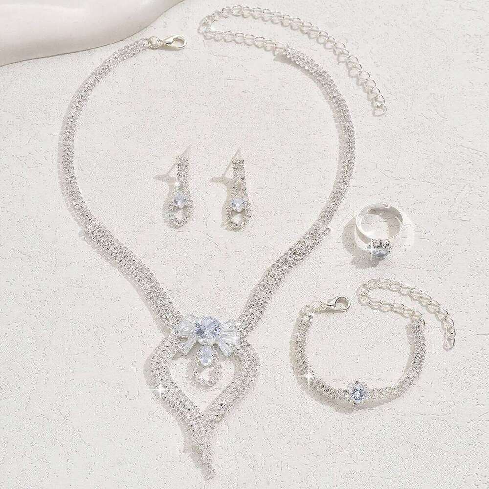 Wholesale Cross border Fashion Trend Necklace Earrings Bracelet Ring Bridal Jewelry Bare Diamond Set Z260313