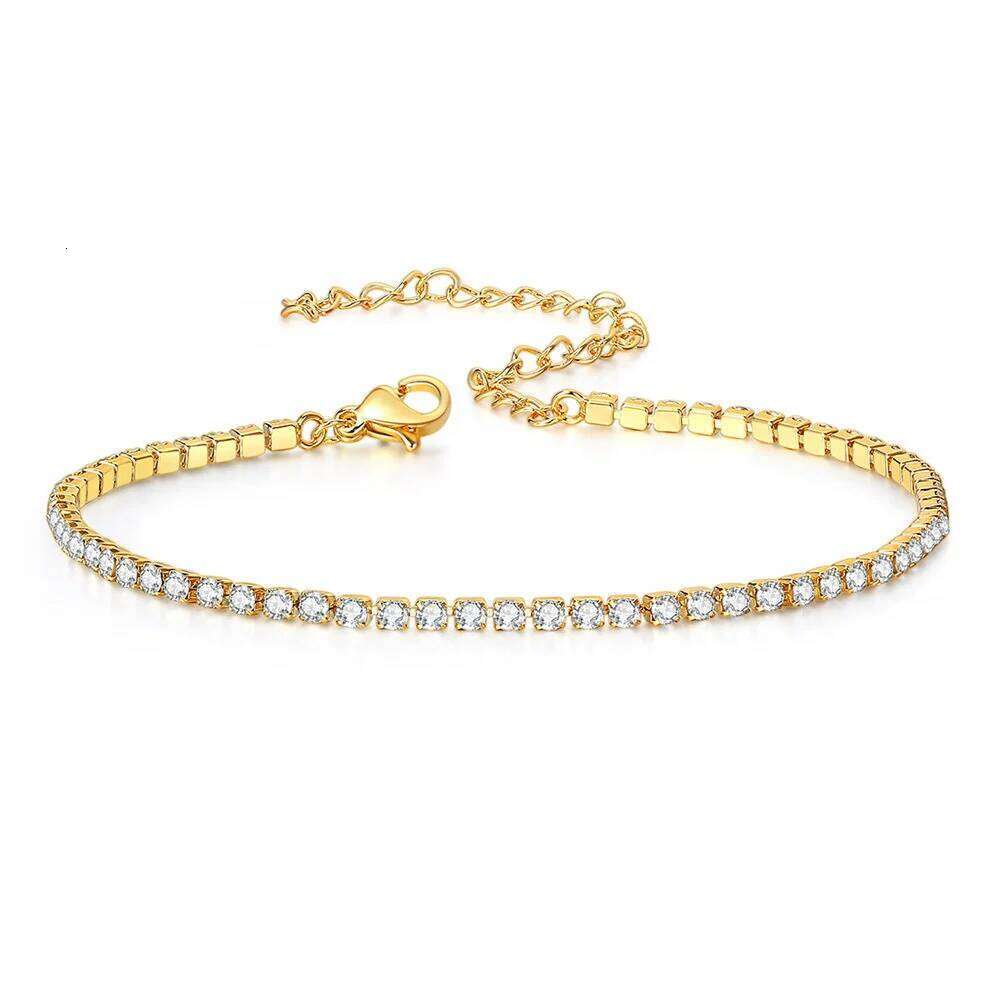 2mm Dainty Iced Out Tennis Bracelets Female Gold Color Stainless Steel Cubic Zirconia Hand Chain for Women Jewelry Gift Z260313