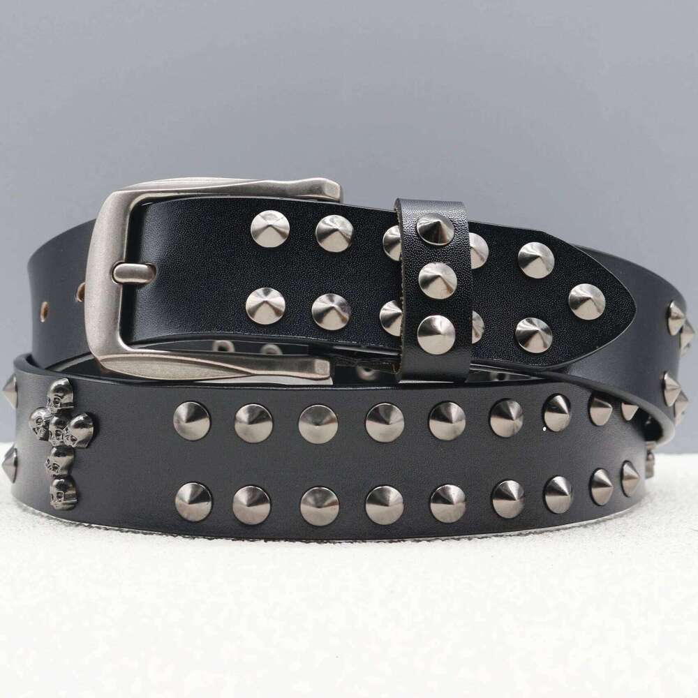 Luxury rivet heavy-duty new skeleton gothic belt, casual punk style genuine leather jeans belt. Z260226