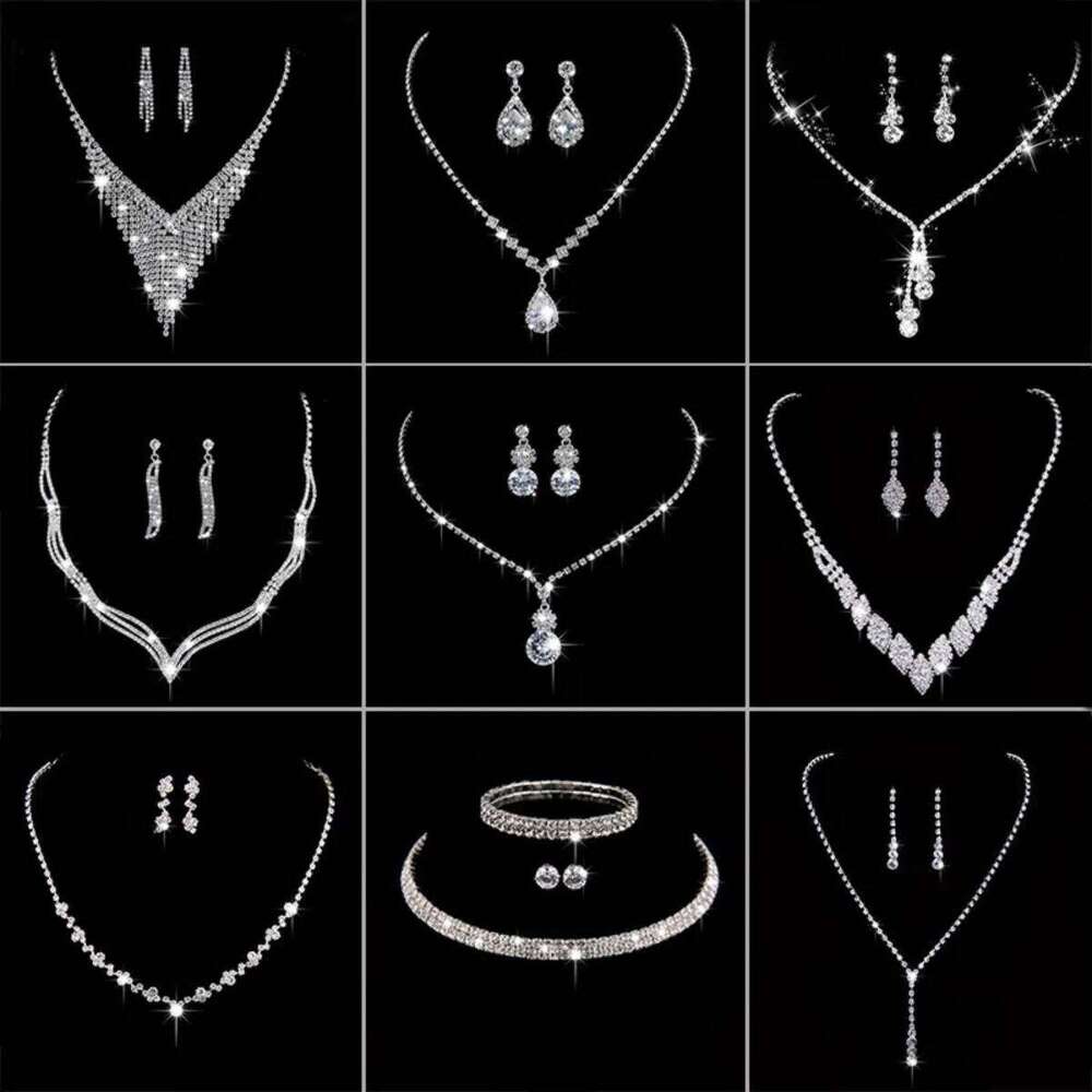 Luxury Zircon Stud Earrings Necklace for Women, Stainless Steel Hypoallergenic Wedding Banquet Sparkle Jewelry Set Gift Z260313