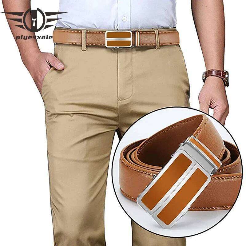 Plyesxale Red Black Light Brown For Men Cowhide Mens Genuine Leather Dress Belt Automatic Buckle Formal Belts Male B272 Z260226