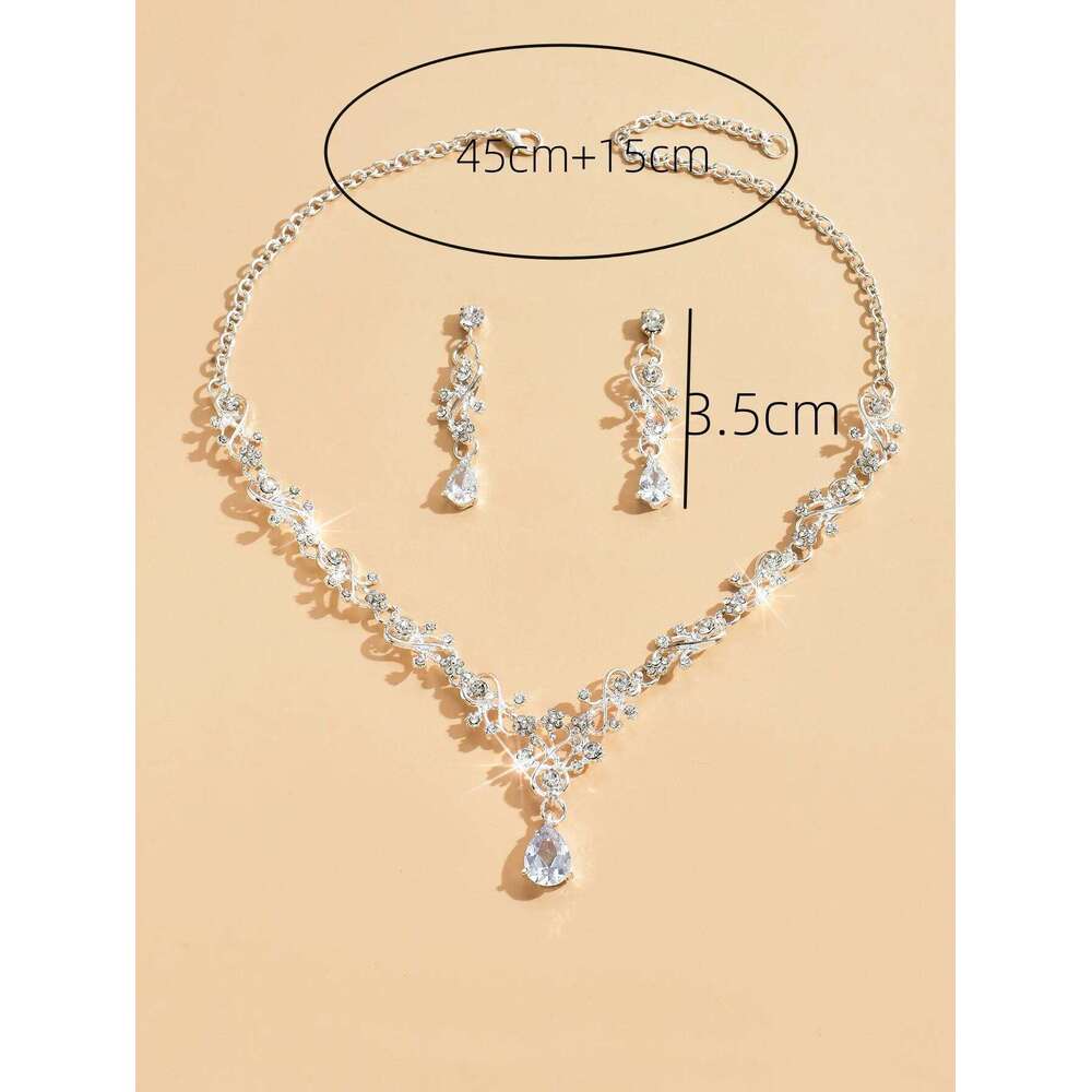3pcs women's fashionable jewelry set with rhinestones, zircon, water droplets, necklace, earrings, wedding dress accessories Z260313