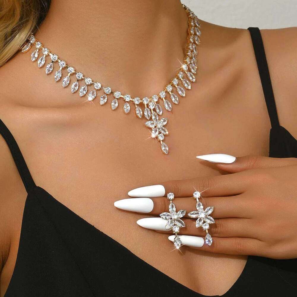 3PC Women's Fashion Zircon Series Flower Necklace Earrings Jewelry Set Suitable for Wedding, Party, Festival Gifts-8565 Z260313