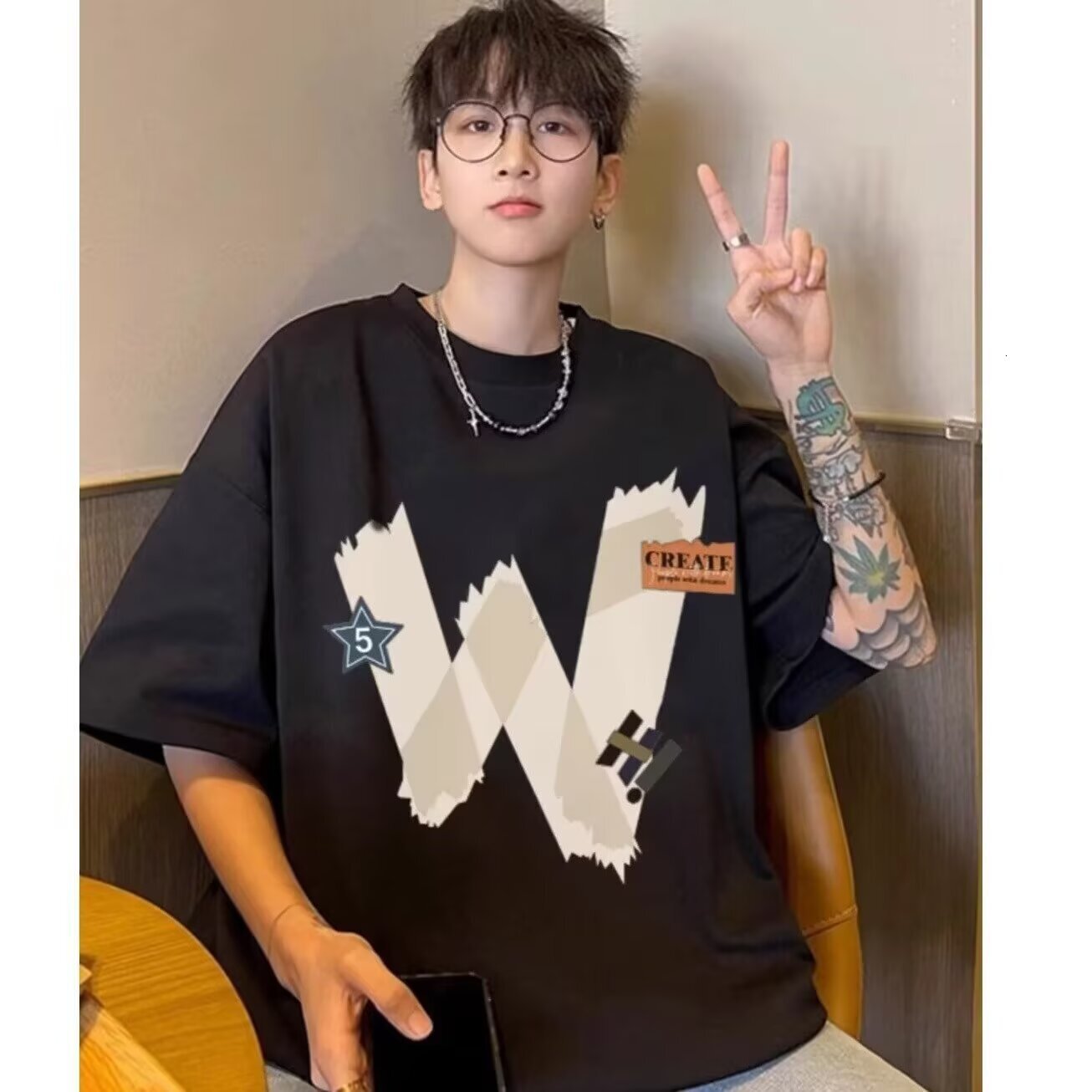 New Summer American High Street Designer T-shirt Trendy Fashion Creative Men's Designer Hoodie Loose Design With Drop Shoulder Polo Short Sleeves