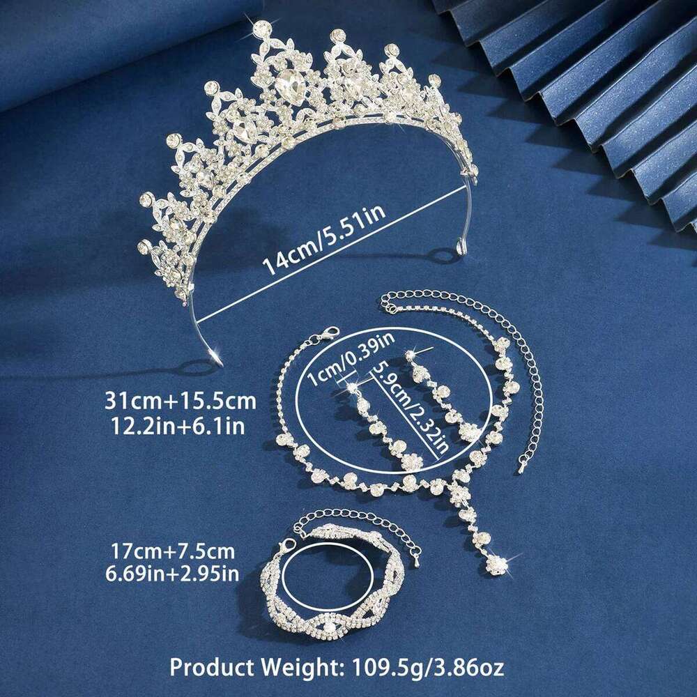 Ladies' Fashion Waterdrop Geometric Simplicity Gorgeous Elegance Crown Necklace Earrings Bracelet Jewelry Set Z260313