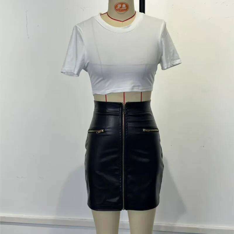 Sexy High Waist PU Leather Autumn 2025 Elegant Zipper Pocket Short Women Black Mini Skirt Z260314