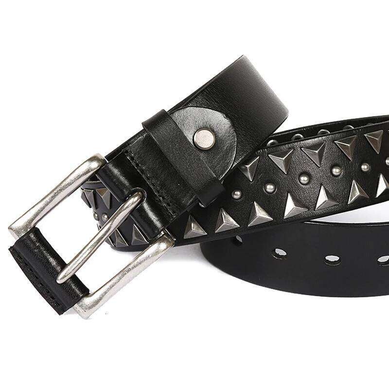 Genuine Leather Heavy Metal Rivet Punk Belts For Rock Stud Cowboy Men Ceinture Homme Waist Belt Cinturon Mujer Z260226