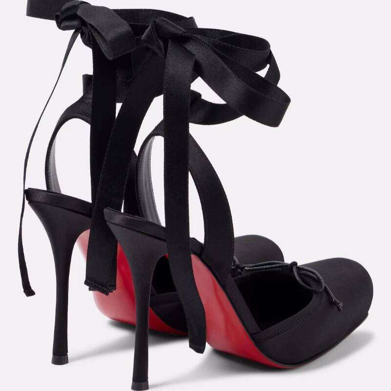 Luxury Brand Ballet Women Ankle Strap Satin Square Toe Dress Shoes Hollow Fashion Elegant High Heels Sandals Ladies Pumps