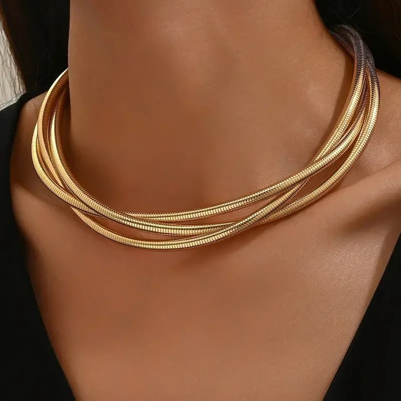 Punk Style Gold Color Multilayer Wrap Necklace for Women Fashion Simple n Trendy Holiday Party Jewelry Accessory 260312