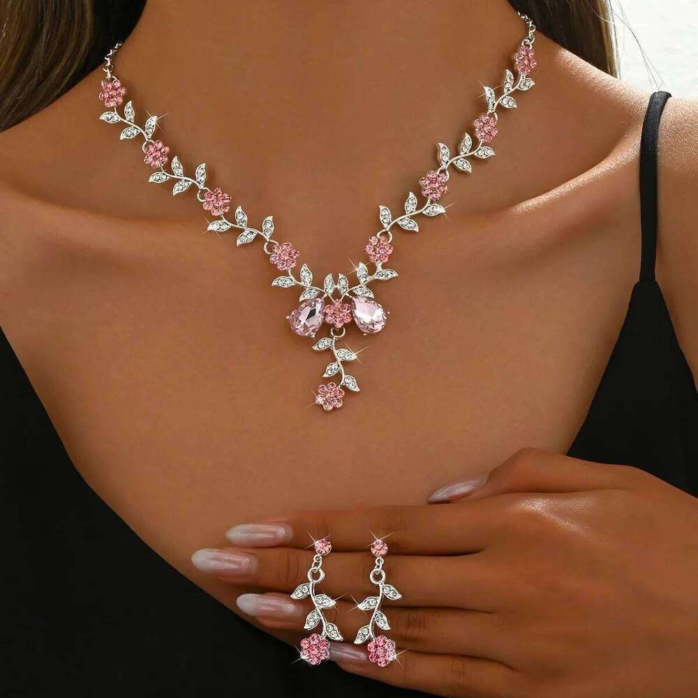 3pcs Women's Fashion Trend Small Flower Water Drop Necklace Earrings Jewelry Set Wedding Banquet Party Festival Gift Z260313