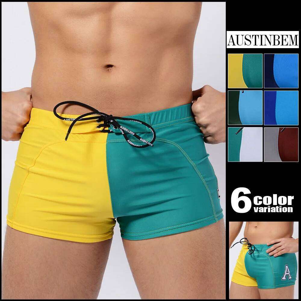 AustinBem Men Splicing Beachwear Trunks Hot Spring Men's Swimming Wear Z260314