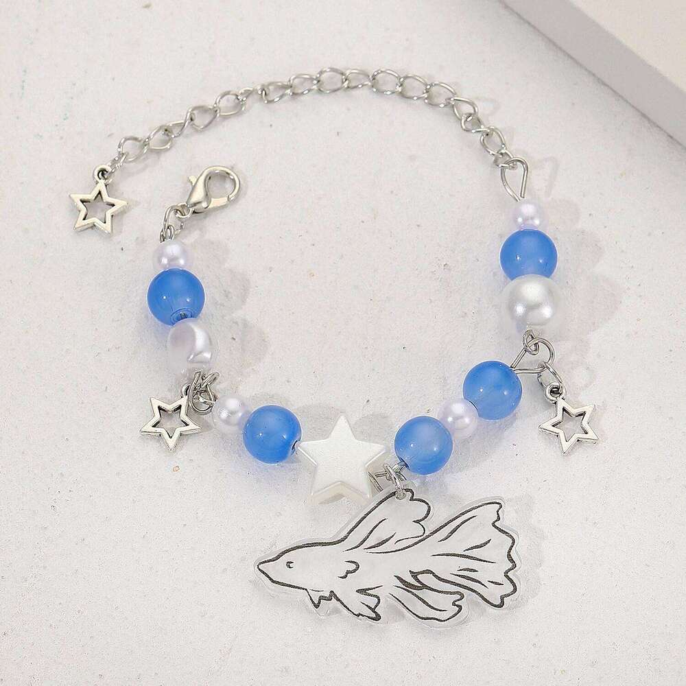 Crystal Star Pentagram Imitation Pearl for Women Girl Vintage Aesthetic Charm Bead Fish Chain Bracelet Jewelry Gift Z260313